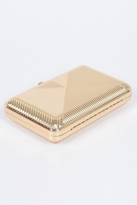 Womens Textured Shiny Metal Box Clutch Chain Shoulder Purse | Zarnesh