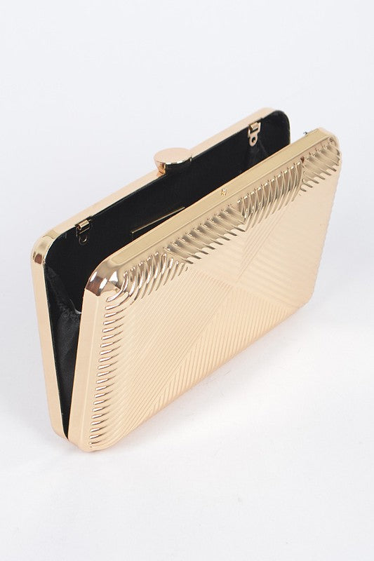 Womens Textured Shiny Metal Box Clutch Chain Shoulder Purse | Zarnesh