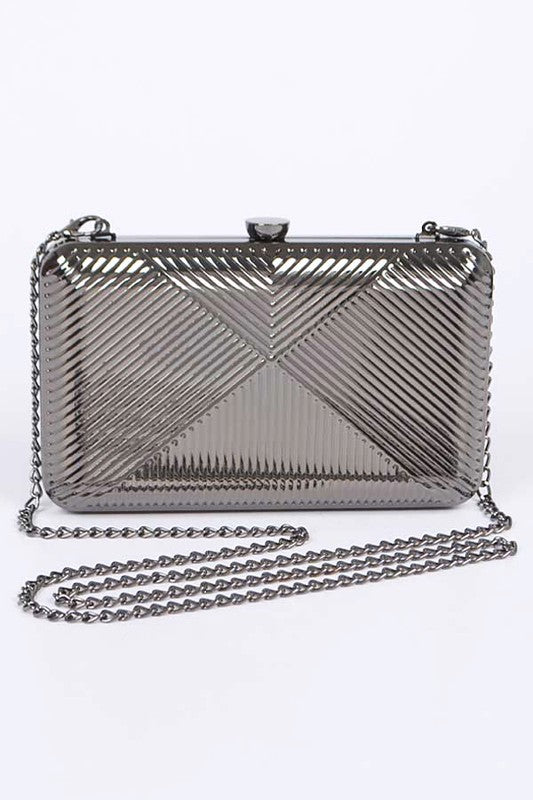 Womens Textured Shiny Metal Box Clutch Chain Shoulder Purse | Zarnesh