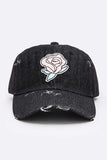 Women Rose Patch Distressed Denim Cap | Zarnesh