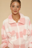 Women Soft Sherpa Bow Detailing On Pockets Front Zip Up Jacket Zarnesh