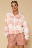 Women Soft Sherpa Bow Detailing On Pockets Front Zip Up Jacket Zarnesh