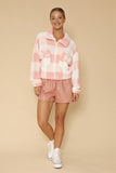Women Soft Sherpa Bow Detailing On Pockets Front Zip Up Jacket Zarnesh