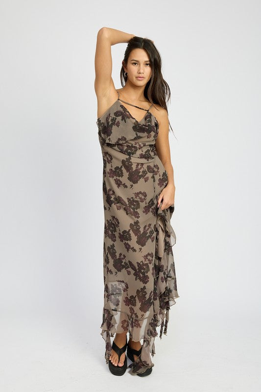 Women Floral Ruffle  Maxi Dress | Zarnesh