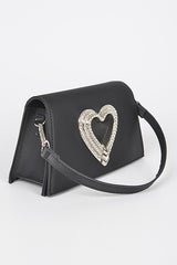 Womens Crystal Heart Satin Top Handle Rhinestone Clutch  | Zarnesh