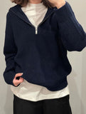 Women V Neck Half Zip Lapel Collar Long Sleeves Knit Sweater Zarnesh