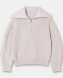 Women V Neck Half Zip Lapel Collar Long Sleeves Knit Sweater Zarnesh
