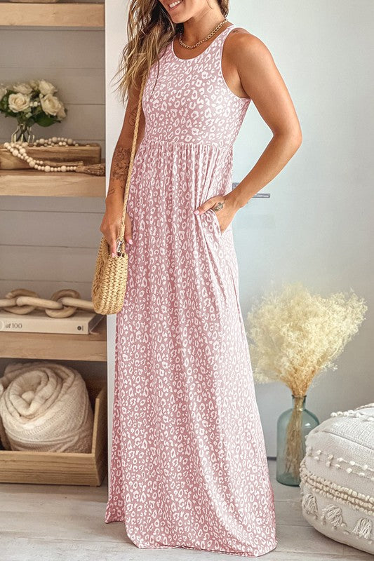 Women Leopard Dust Baby Pink Sleeveless maxi dress | Zarnesh