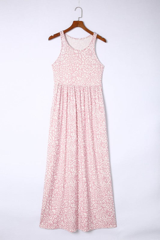 Women Leopard Dust Baby Pink Sleeveless maxi dress | Zarnesh