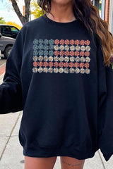 Women's Patriotic Flower Flag Graphic Fleece Sweatshirts | Zarnesh