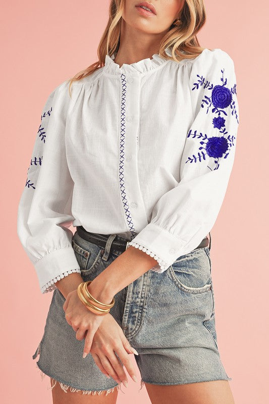 Women’s Floral Embroidered Button Up Shirt | Zarnesh