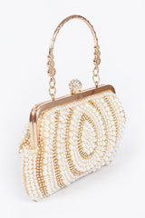 Women Pearl Rhinestone Beaded Top Handle Clutch Bag | Zarnesh