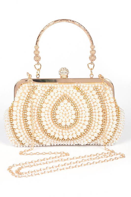 Women Pearl Rhinestone Beaded Top Handle Clutch Bag | Zarnesh