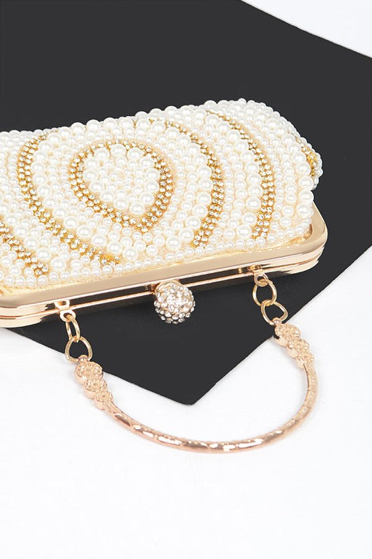 Women Pearl Rhinestone Beaded Top Handle Clutch Bag | Zarnesh