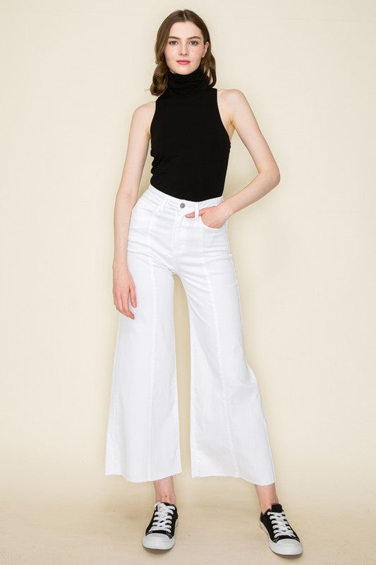  Women Western High Waist Raw Hem Vintage Flare Wide Leg Jeans Zarnesh