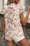 Women Round Neck Chiffon Double Layer Ruffle Short Sleeve Top Zarnesh