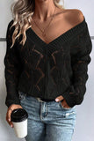 Women Hollow Out Knit V Neck Drop Shoulder Sweater | Zarnesh