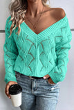 Women Hollow Out Knit V Neck Drop Shoulder Sweater | Zarnesh