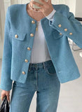 Women French Wool Tweed Slim Fit Button Short Length Jacket Zarnesh
