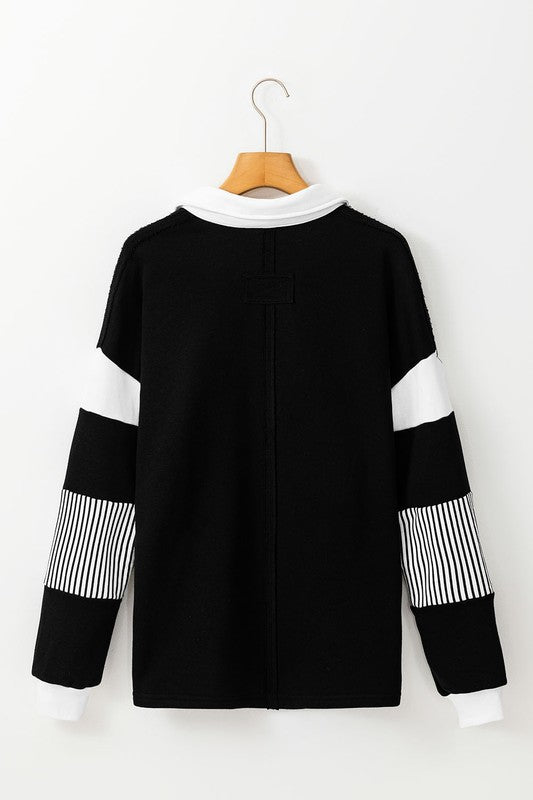 Women Striped Colorblock Patchwork Collar Sweatshirt | Zarnesh