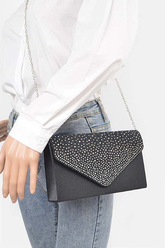 Women Rhinestone Pave Pleated Satin Evening Clutch | Zarnesh