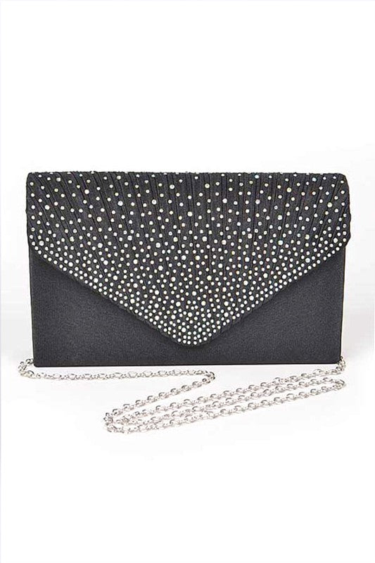 Women Rhinestone Pave Pleated Satin Evening Clutch | Zarnesh