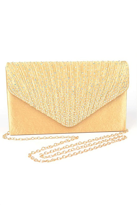 Women Rhinestone Pave Pleated Satin Evening Clutch | Zarnesh