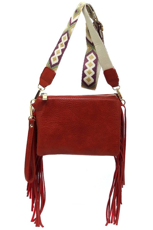 Women Aztec Guitar Strap Fringe Clutch Crossbody Bag Zarnesh