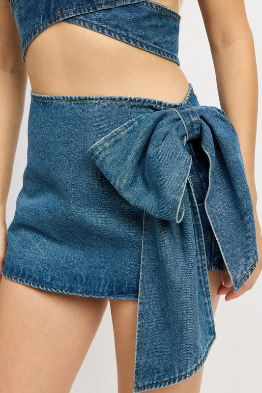 Women Denim Bow Detail Mini Skirt | Zarnesh