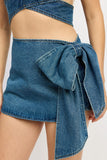 Women Timeless Cotton Denim Wash Bow Detail Mini Skirt Zarnesh