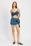 Women Timeless Cotton Denim Wash Bow Detail Mini Skirt Zarnesh