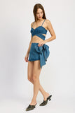 Women Timeless Cotton Denim Wash Bow Detail Mini Skirt Zarnesh