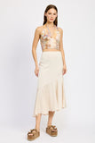 Women Asymmetrical Ruffle Hem Flowy Side Zipper Midi Skirt Zarnesh