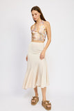 Women Asymmetrical Ruffle Hem Flowy Side Zipper Midi Skirt Zarnesh