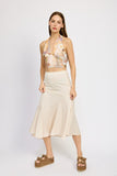 Women Asymmetrical Ruffle Hem Flowy Side Zipper Midi Skirt Zarnesh