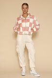 Women Fuzzy Checkered Zip Front Jacket | Zarnesh