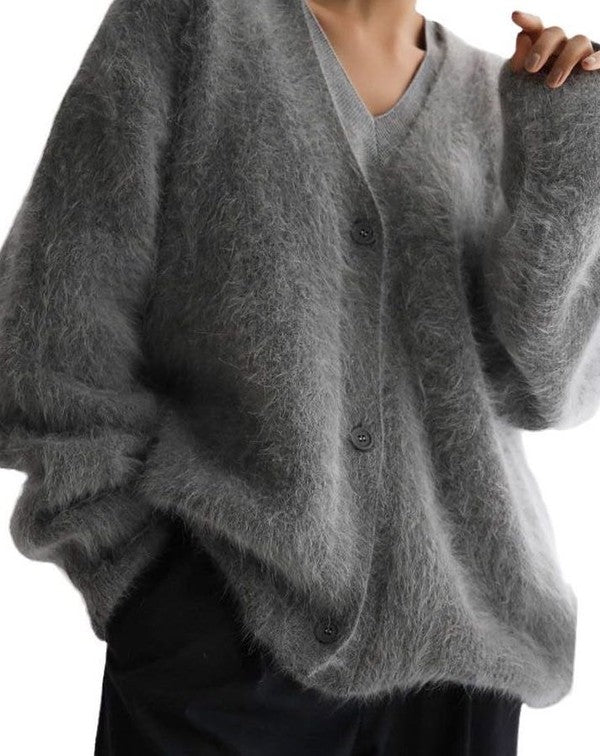 Women Fuzzy Oversized Button Front Cardigan | Zarnesh