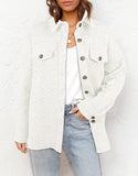 Women Textured Shirt Collar Functional Pockets Button Jacket Zarnesh