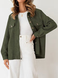 Women Textured Shirt Collar Functional Pockets Button Jacket Zarnesh