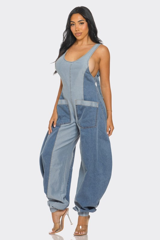 Women Denim Patchwork Harlem Jumpsuit | Zarnesh