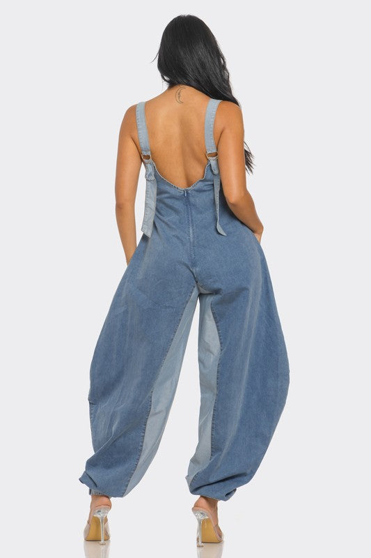 Women Denim Patchwork Harlem Jumpsuit | Zarnesh