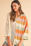Women Oversized Colorblock V Neck Hooded Sweater | Zarnesh