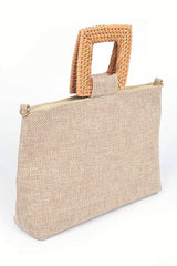 Women Bamboo Top Handle Linen Convertible Clutch Bag | Zarnesh