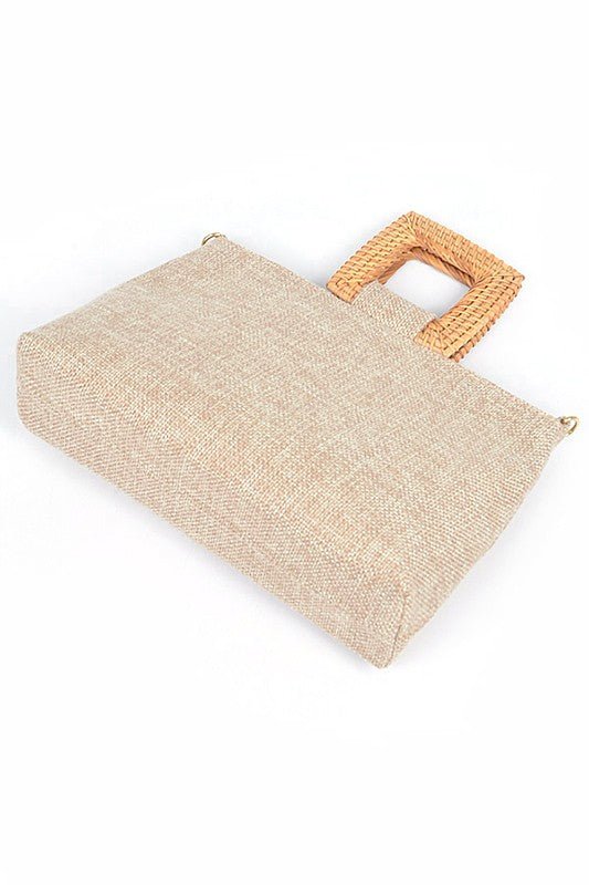 Women Bamboo Top Handle Linen Convertible Clutch Bag | Zarnesh