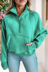 Women Stand Collar Ribbed Thumbhole Sleeve Sweatshirt | Zarnesh