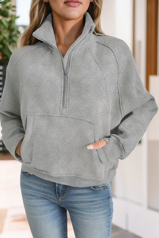 Women Stand Collar Ribbed Thumbhole Sleeve Sweatshirt | Zarnesh