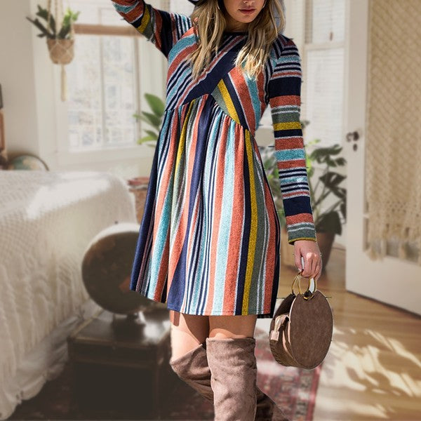 Women Multi Color Cross Stripe Midi Dress | Zarnesh