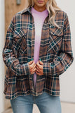 Women Plaid Print Chest Pockets Buttoned Long Sleeves Shacket Zarnesh