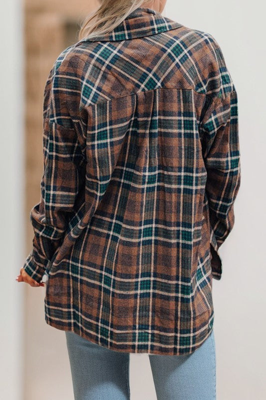 Women Plaid Print Chest Pockets Buttoned Shacket | Zarnesh