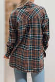 Women Plaid Print Chest Pockets Buttoned Long Sleeves Shacket Zarnesh